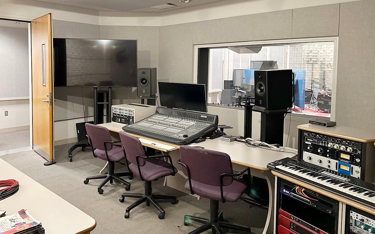 An Audio Recording Control Room within the Ralph J. Corbett Audio Production Center