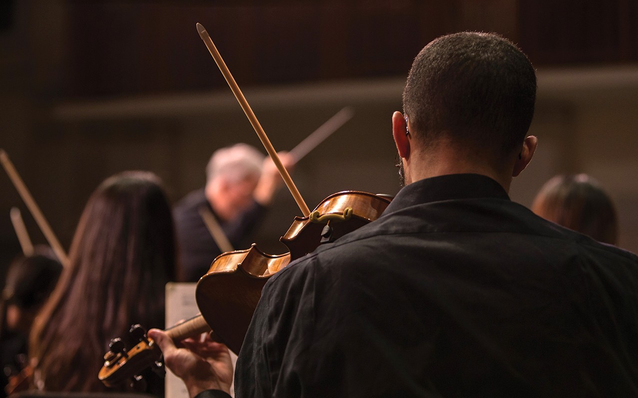 Viola students perform in a production of Bach's St. Matthew Passion conducted by Maestro Earl Rivers